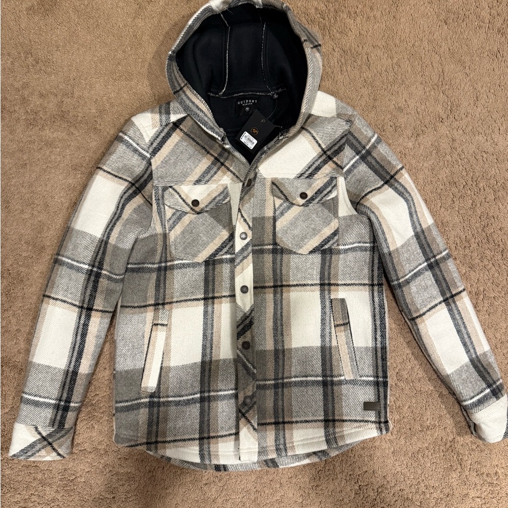 Buckle plaid hooded shacket